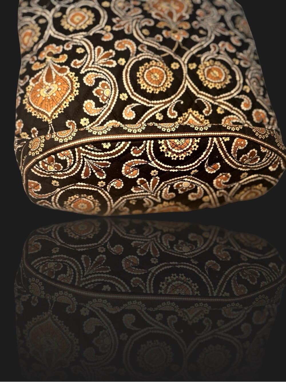 Vera Bradley Café Latte Tote Bag EUC Quilted Paisley Black Brown + Bonus Pouch - Picture 4 of 6